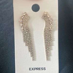Gold Tone Rhinestone Fringe Tassel Drop Earrings
